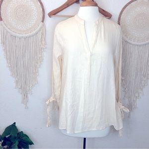 Doe & Rae cream tie sleeve boho tunic blouse medium